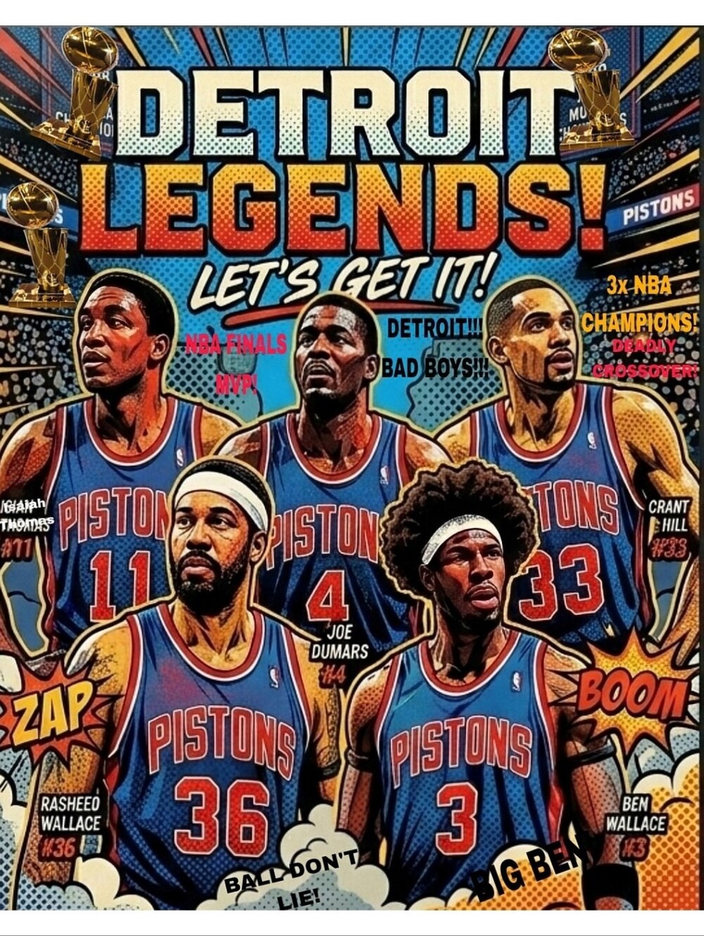 NEW!💯 DETROIT PISTONS 8.5x11 ULTRA PREMIUM GLOSSY SELF CREATED POP ART POSTER!